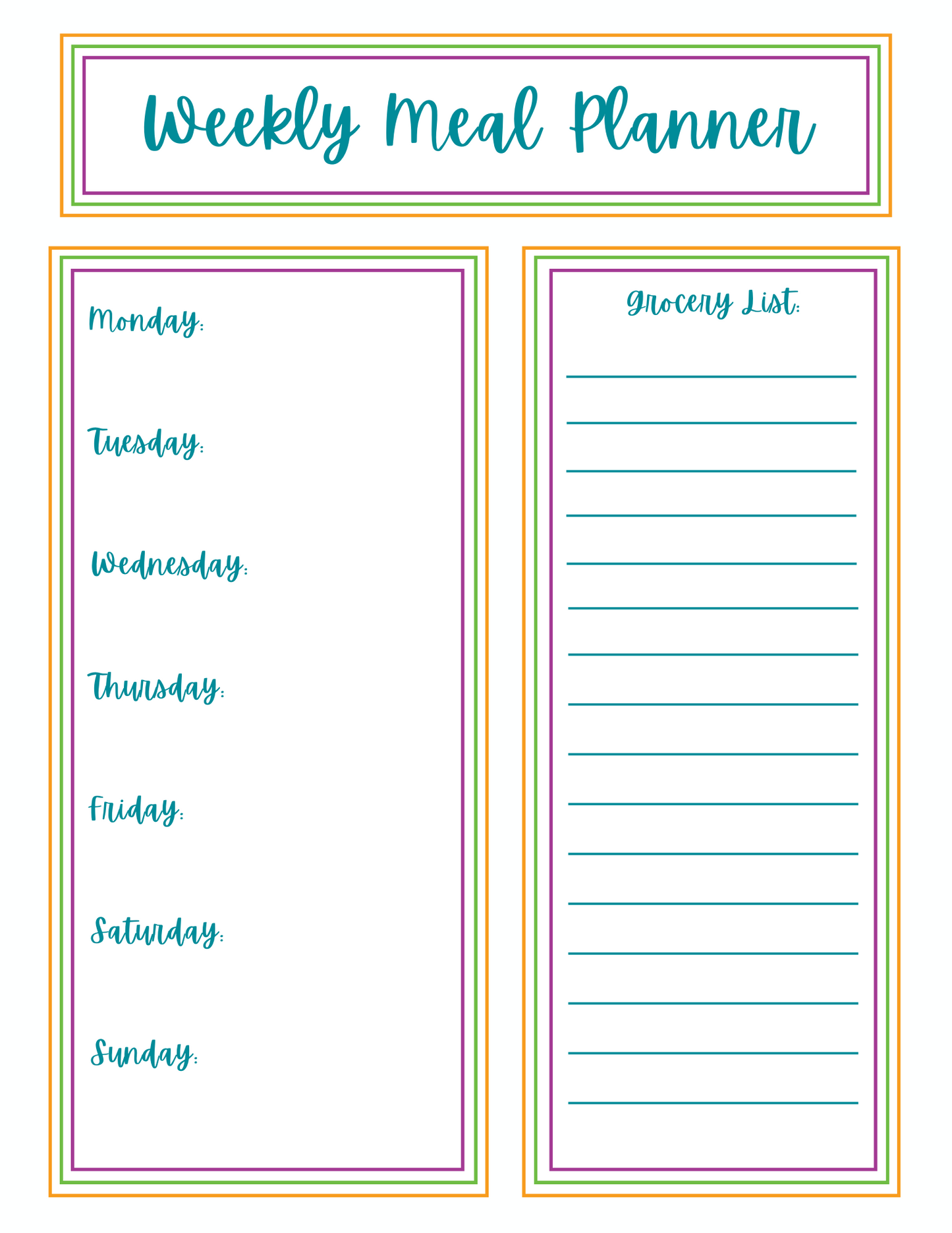 Weekly Meal Planner – Fodeez® Frames